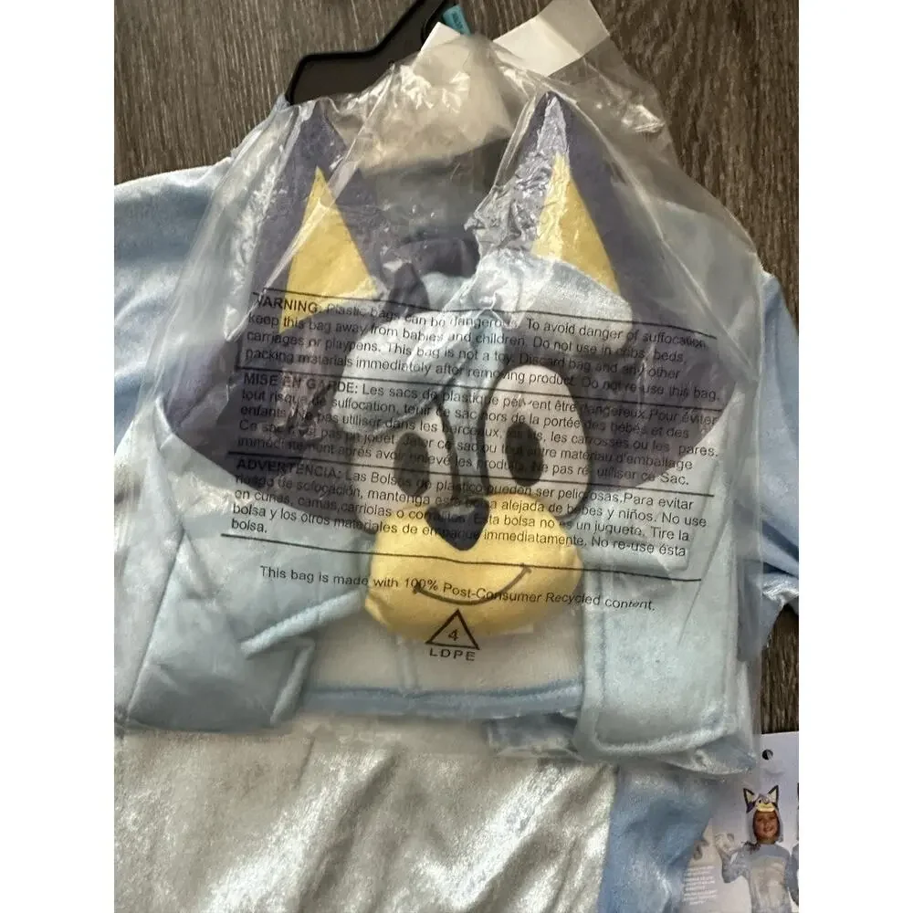 Disguise Bluey Deluxe Costume Jumpsuit Girls M Blue One Piece Gloves Tail New